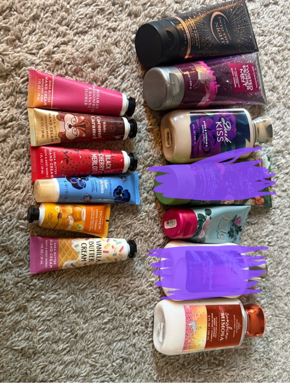 Bath & Body Works Assorted Lot of Pink, Purple, Green & Blue Lotion & Hand Cream
